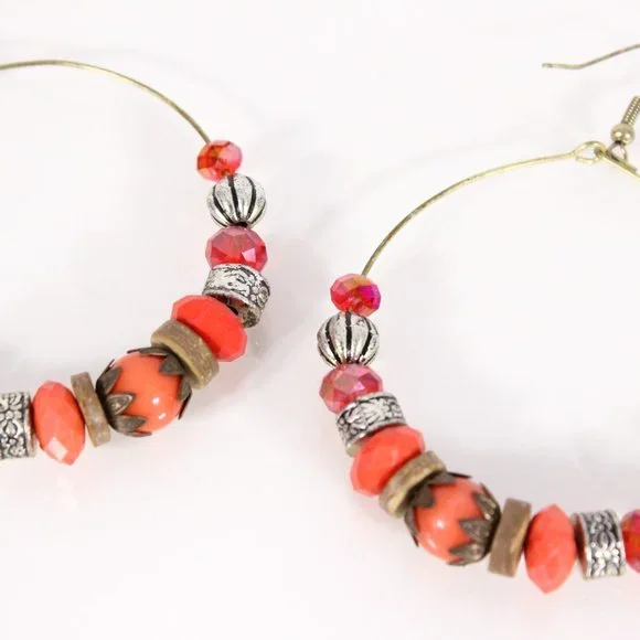 *Orange Gemstone Gold Hoop Costume Earrings - Picture 2 of 3